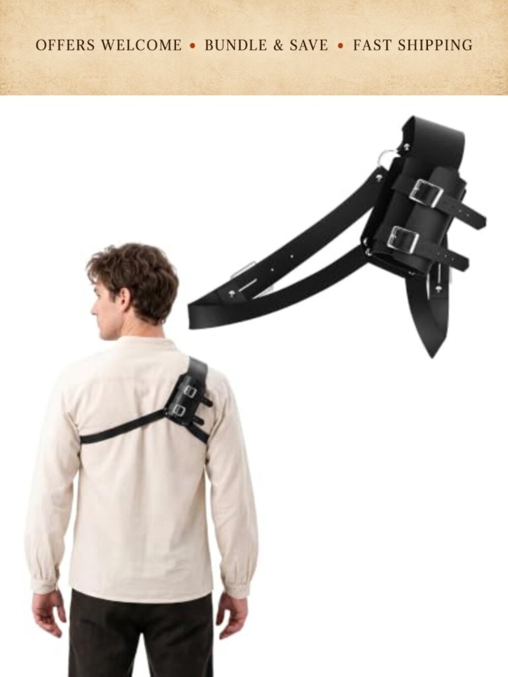 Faux Leather Back Sword Harness Adjustable Medieval Scabbard Belt Ren Faire